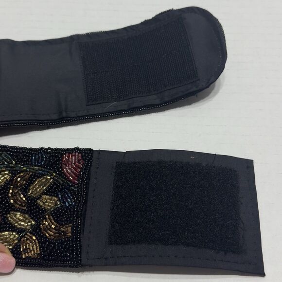 VTG 80s 70s Black Sz S XS Beaded Waist Belt Retro Goth Grunge Floral 3” Regale - Picture 8 of 14